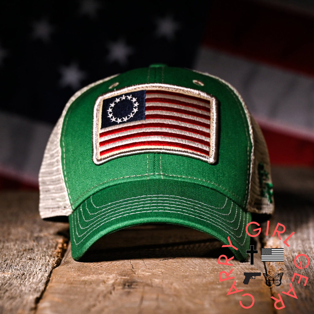 Betsy Ross Flag Patch Trucker Hat (Kelly Green) Hats