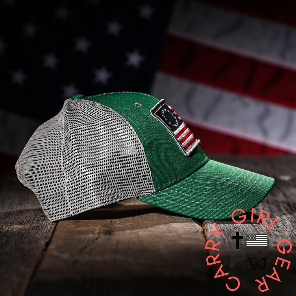 Betsy Ross Flag Patch Trucker Hat (Kelly Green) Hats