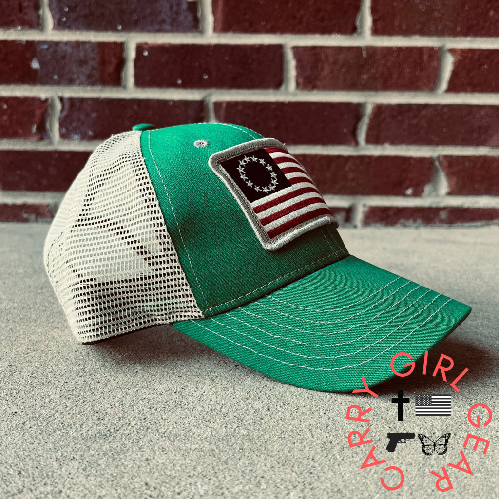 Betsy Ross Flag Patch Trucker Hat (Kelly Green) Hats