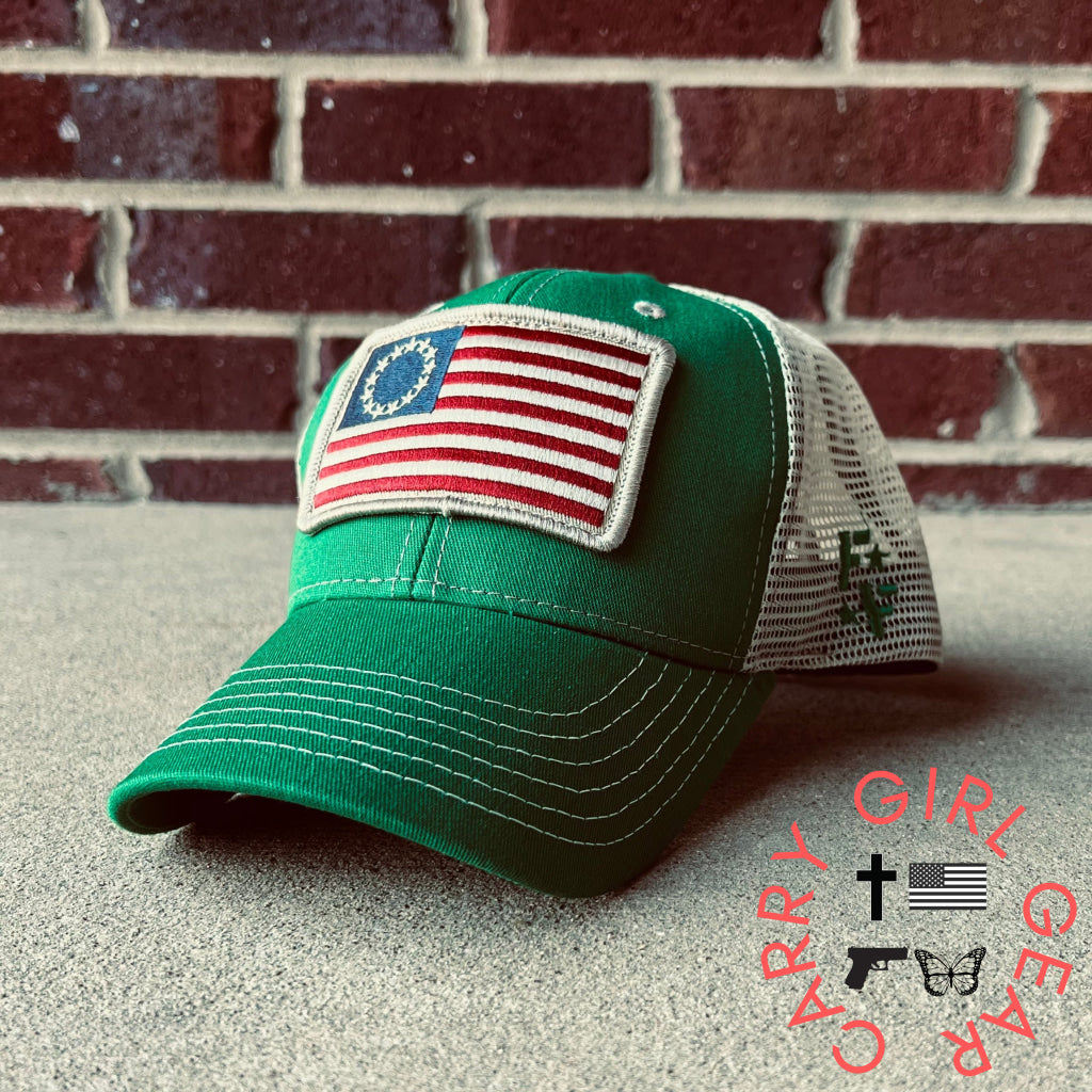 Betsy Ross Flag Patch Trucker Hat (Kelly Green) Hats