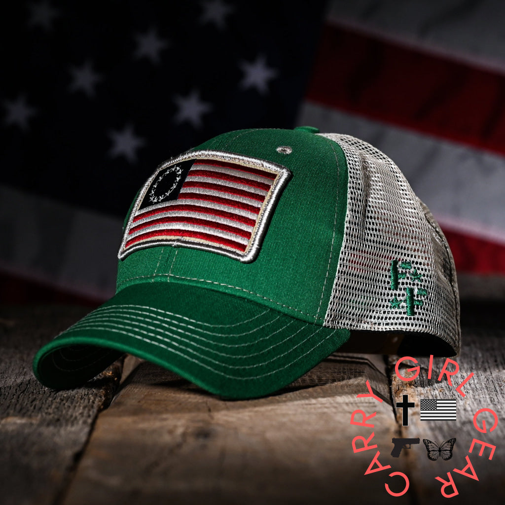 Betsy Ross Flag Patch Trucker Hat (Kelly Green) Hats