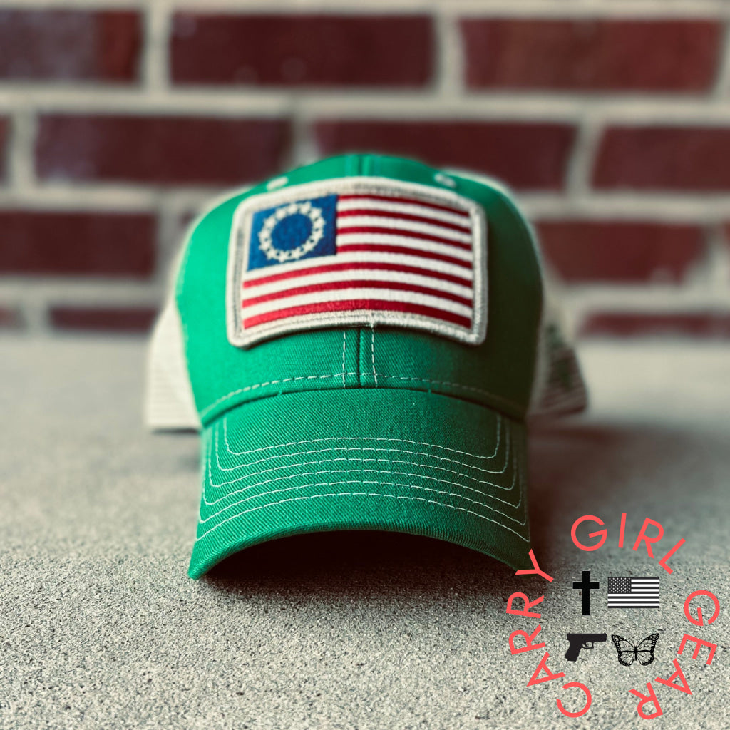 Betsy Ross Flag Patch Trucker Hat (Kelly Green) Hats