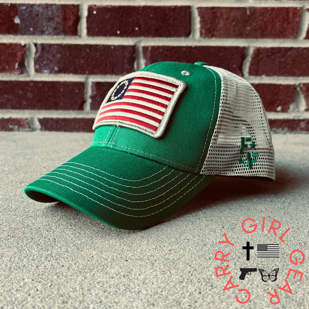 Betsy Ross Flag Patch Trucker Hat (Kelly Green) Hats