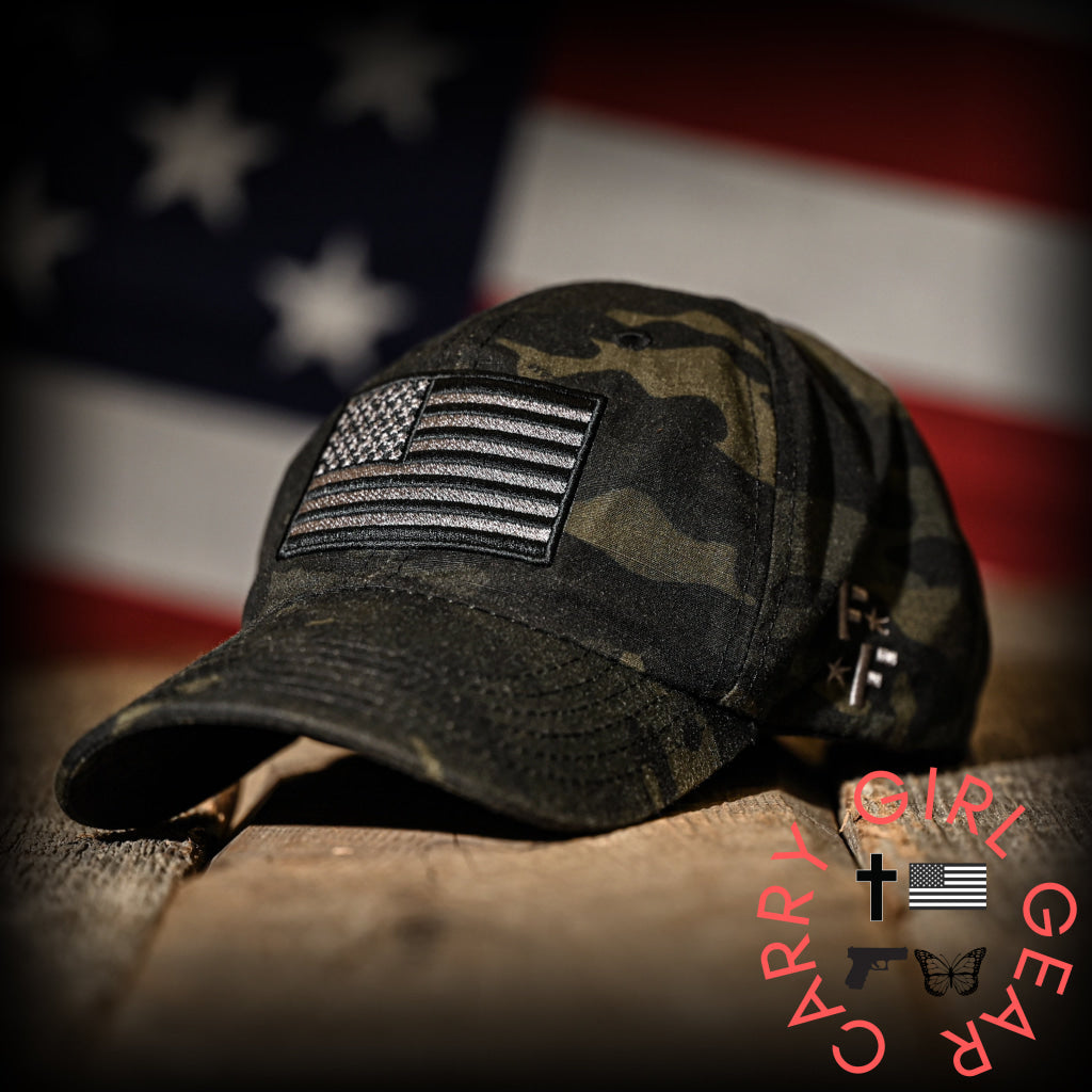 Black Multicam Full Fabric American Flag Range Hat Hats
