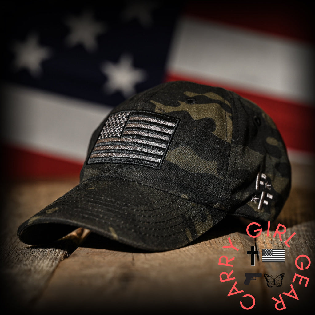 Black Multicam Full Fabric American Flag Range Hat Hats