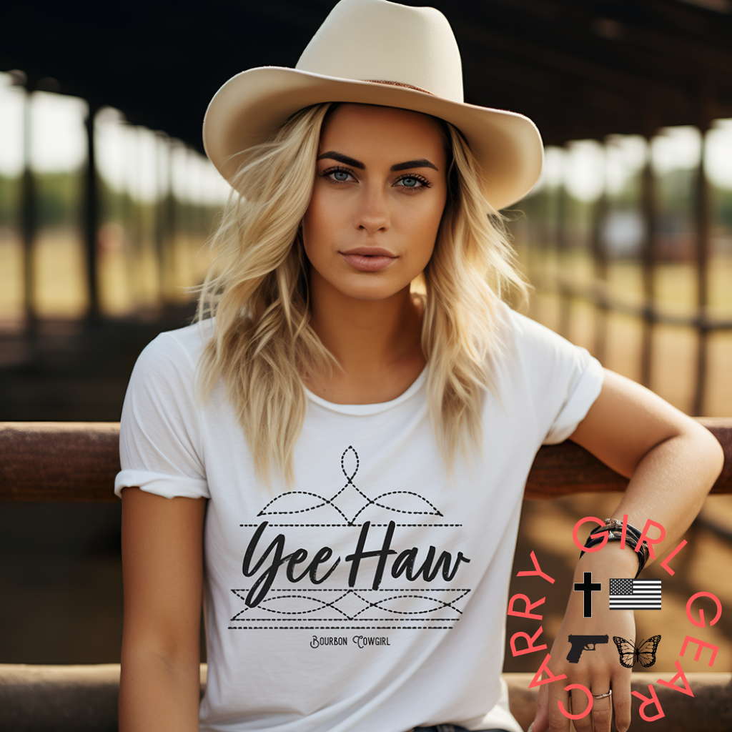Boot Stitch Yee Haw T-Shirt Bourbon Cowgirl