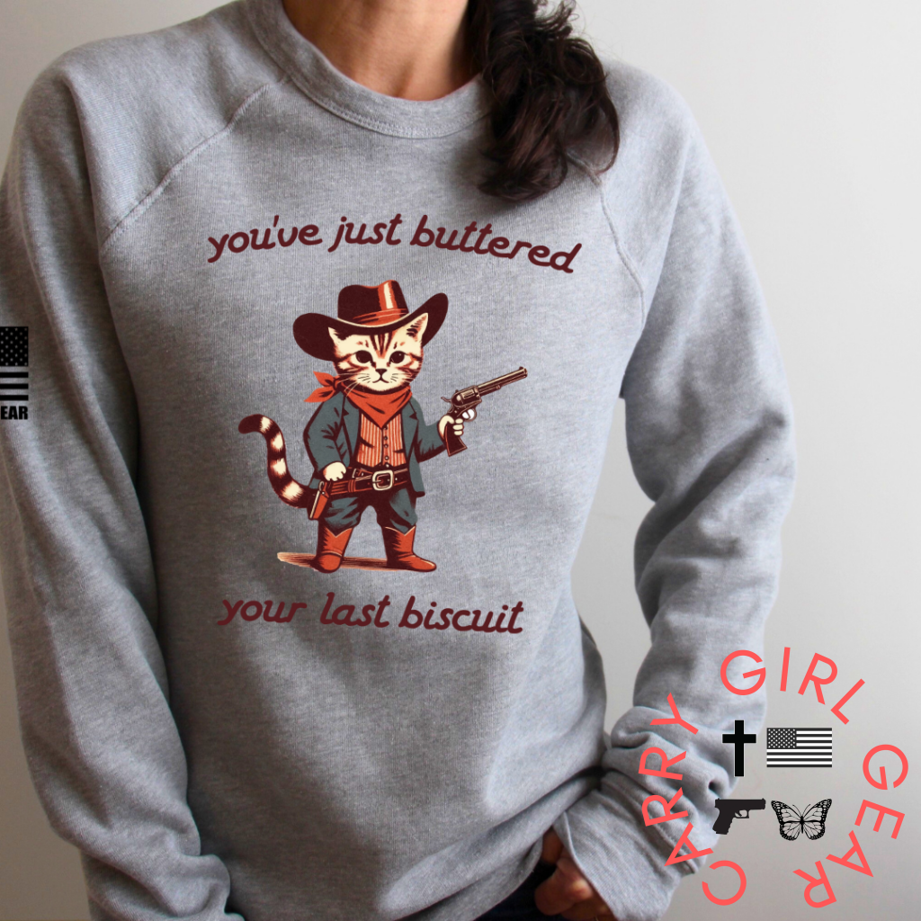 BUTTERED BISCUIT BANDIT SWEATSHIRT HEATHER GRAY / XS