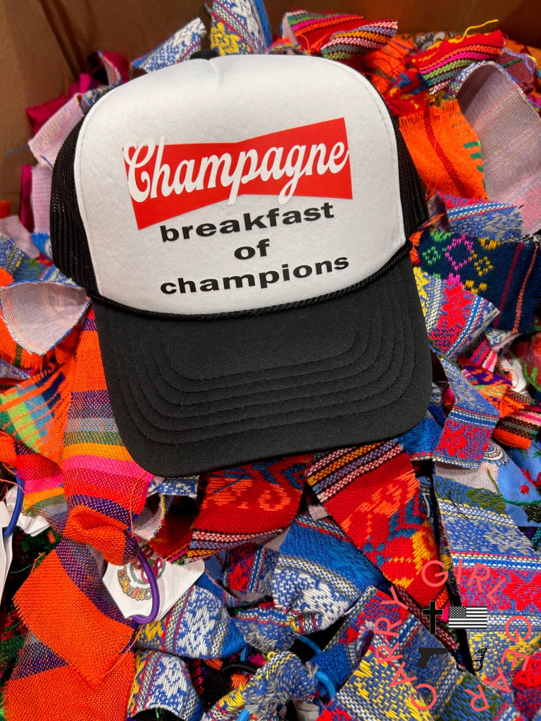 Champagne Breakfast Trucker Hat Black and White