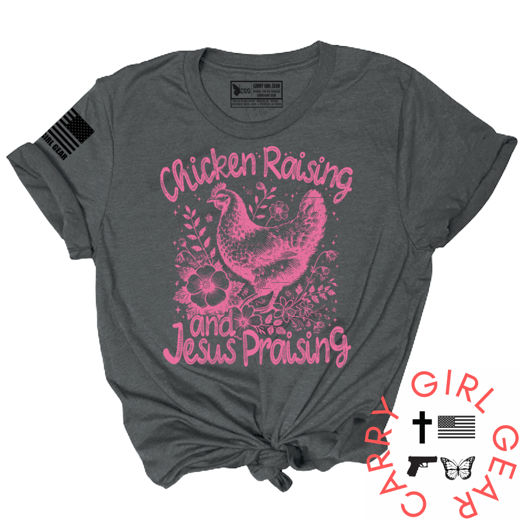 CHICKENS & JESUS TEE XS / DEEP HEATHER GRAY / UNISEX CUT CGG PERFECT TEE