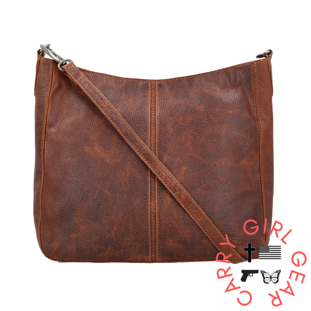 Concealed Carry Ava Leather Hobo By Lady Conceal Cognac