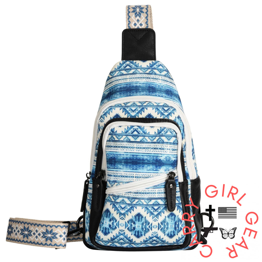 Concealed Carry Aztec Indie Canvas Sling by DS Conceal Blue Aztec