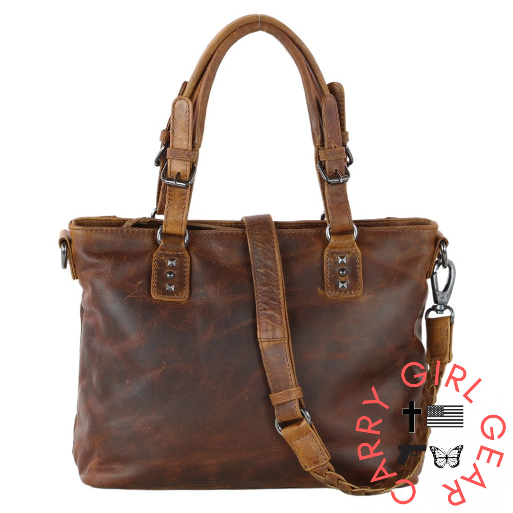 Concealed Carry Bailey Leather Satchel By Lady Conceal Cognac Satchels