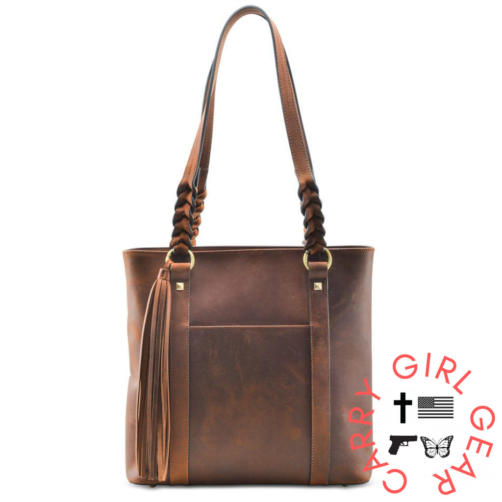 Concealed Carry Bella Leather Tote By Lady Conceal Distressed Brown Totes