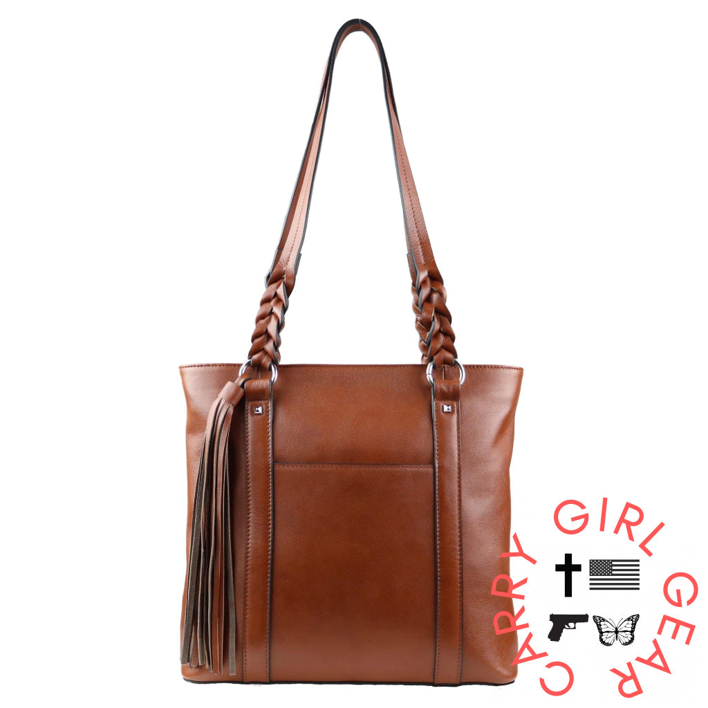 Concealed Carry Bella Leather Tote By Lady Conceal Mahogany Totes