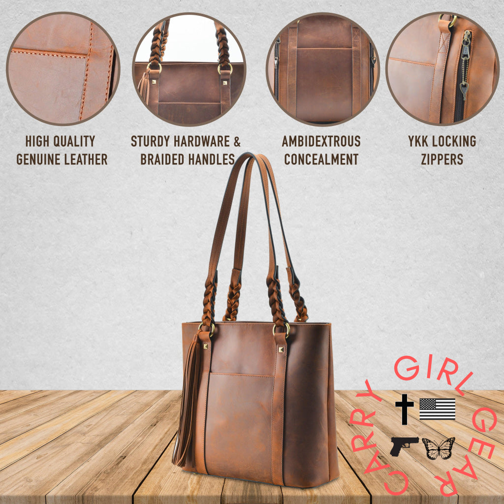 Concealed Carry Bella Leather Tote By Lady Conceal Totes