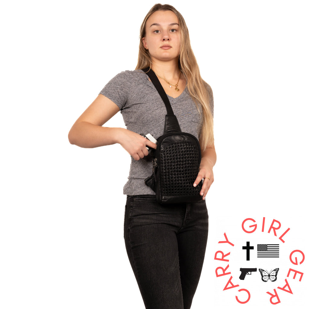 Concealed Carry Bristol Sling Leather Backpack By Lady Conceal Slings