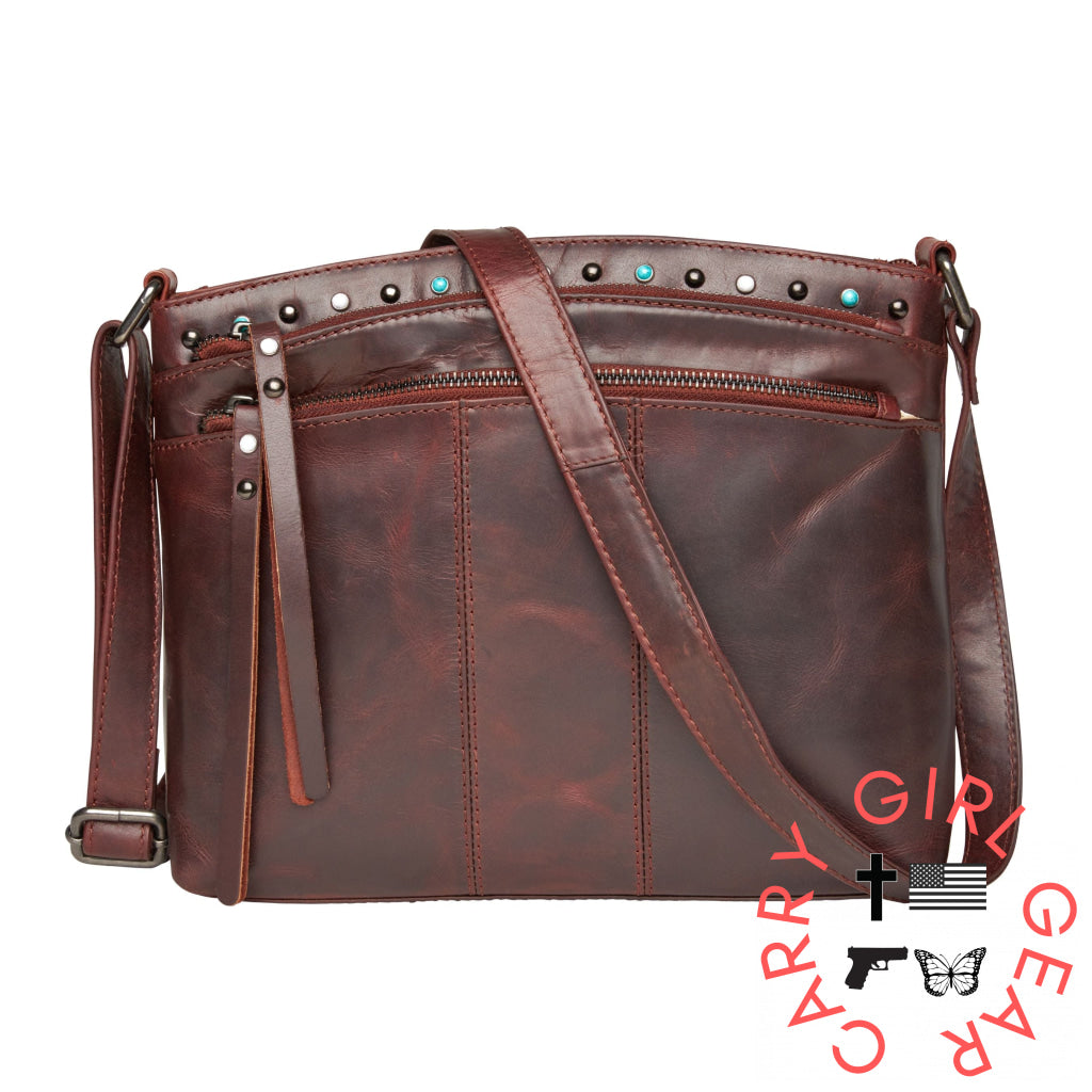 Concealed Carry Brynn Leather Crossbody By Lady Conceal Dark Mahogany Bags