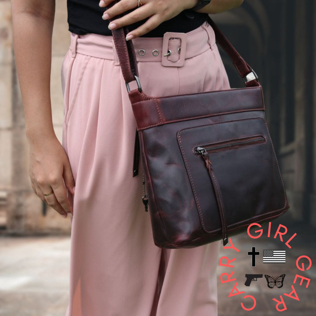 Concealed Carry Delaney Leather Crossbody By Lady Conceal Bags