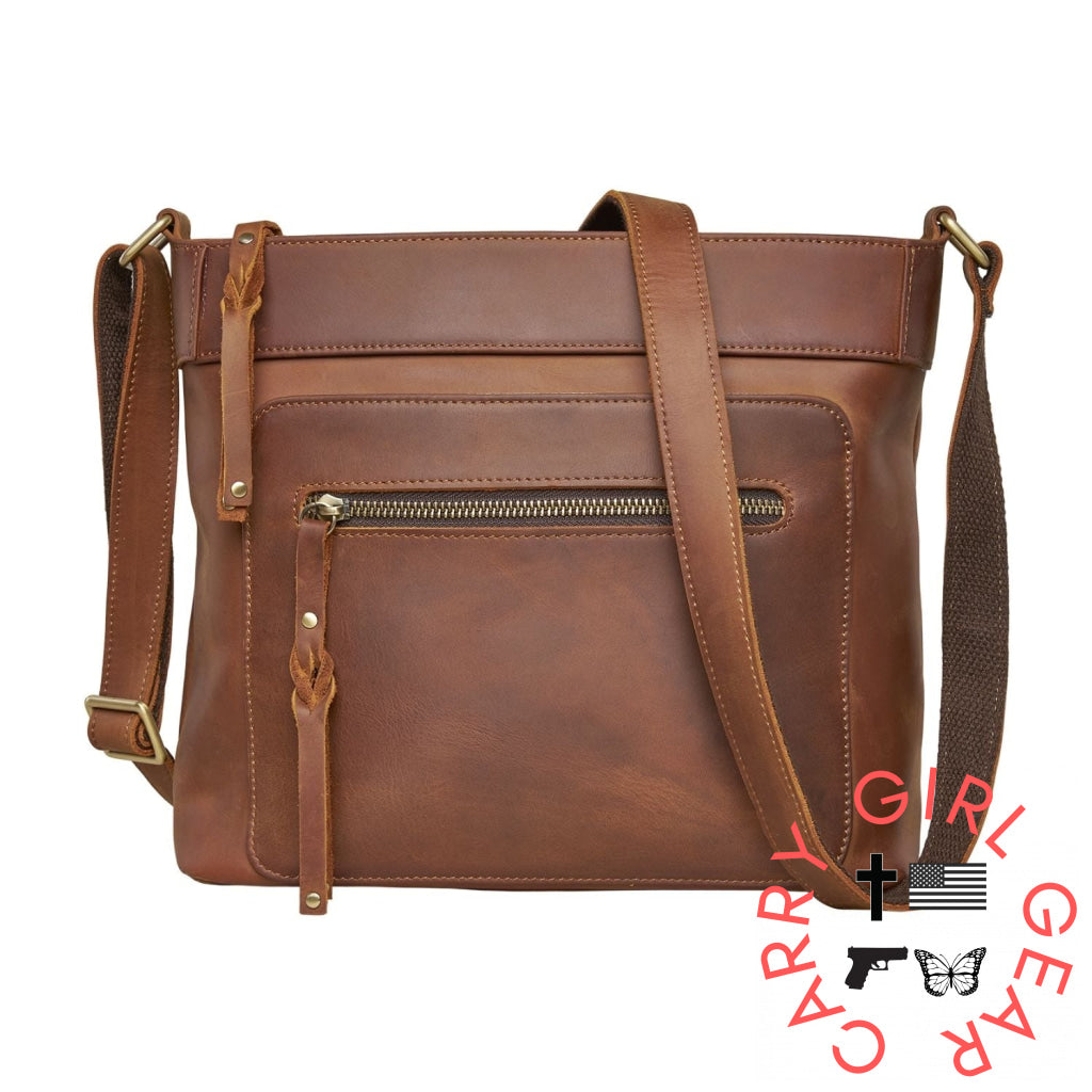 Concealed Carry Delaney Leather Crossbody By Lady Conceal Distressed Dark Brown Bags