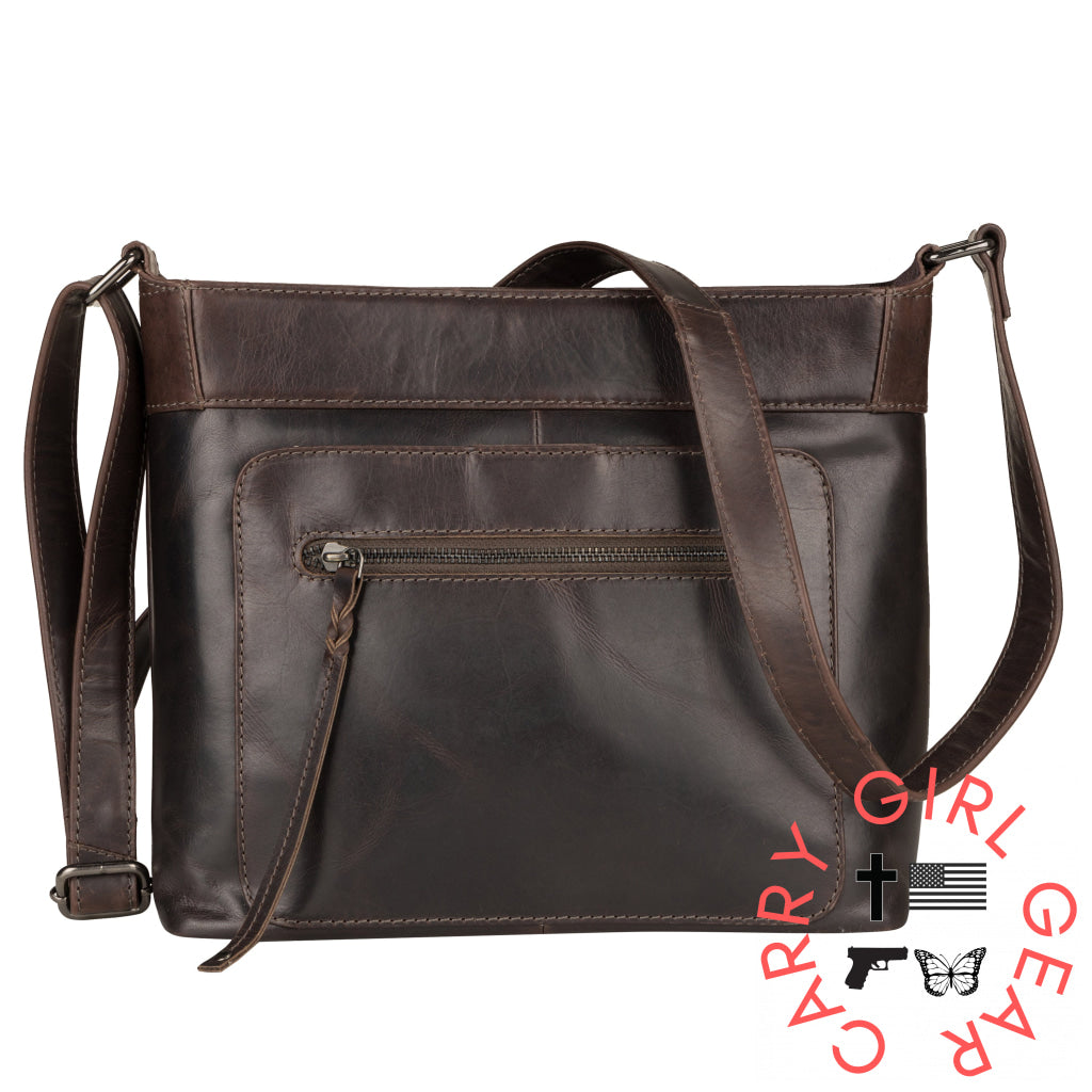 Concealed Carry Delaney Leather Crossbody By Lady Conceal Taupe Gray Bags