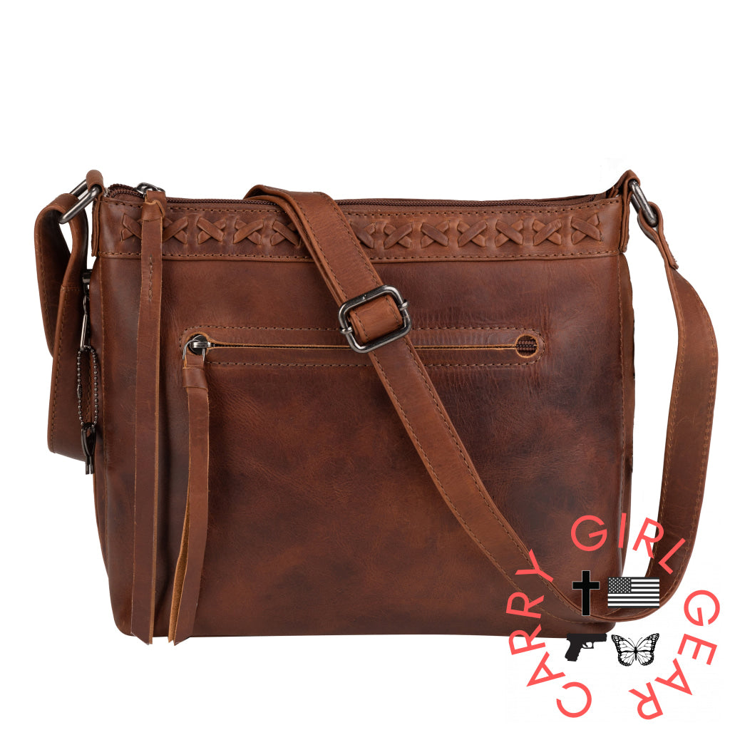 Concealed Carry Faith Leather Crossbody By Lady Conceal Cognac Bags