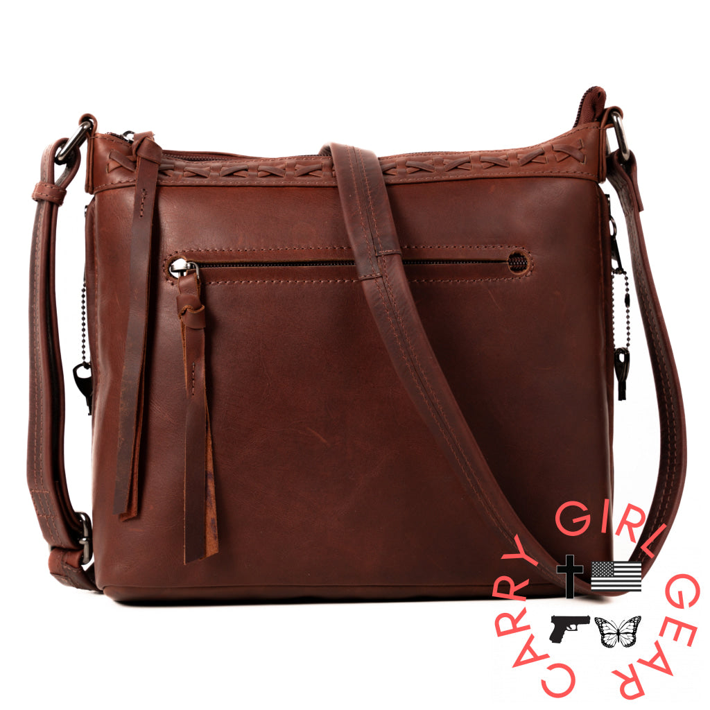 Concealed Carry Faith Leather Crossbody By Lady Conceal Dark Mahogany Bags
