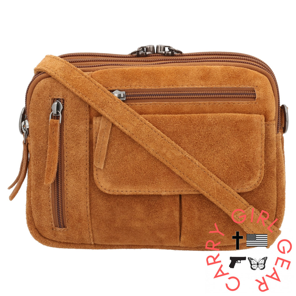 Concealed Carry Hadley Suede Crossbody By Lady Conceal Chestnut Bags