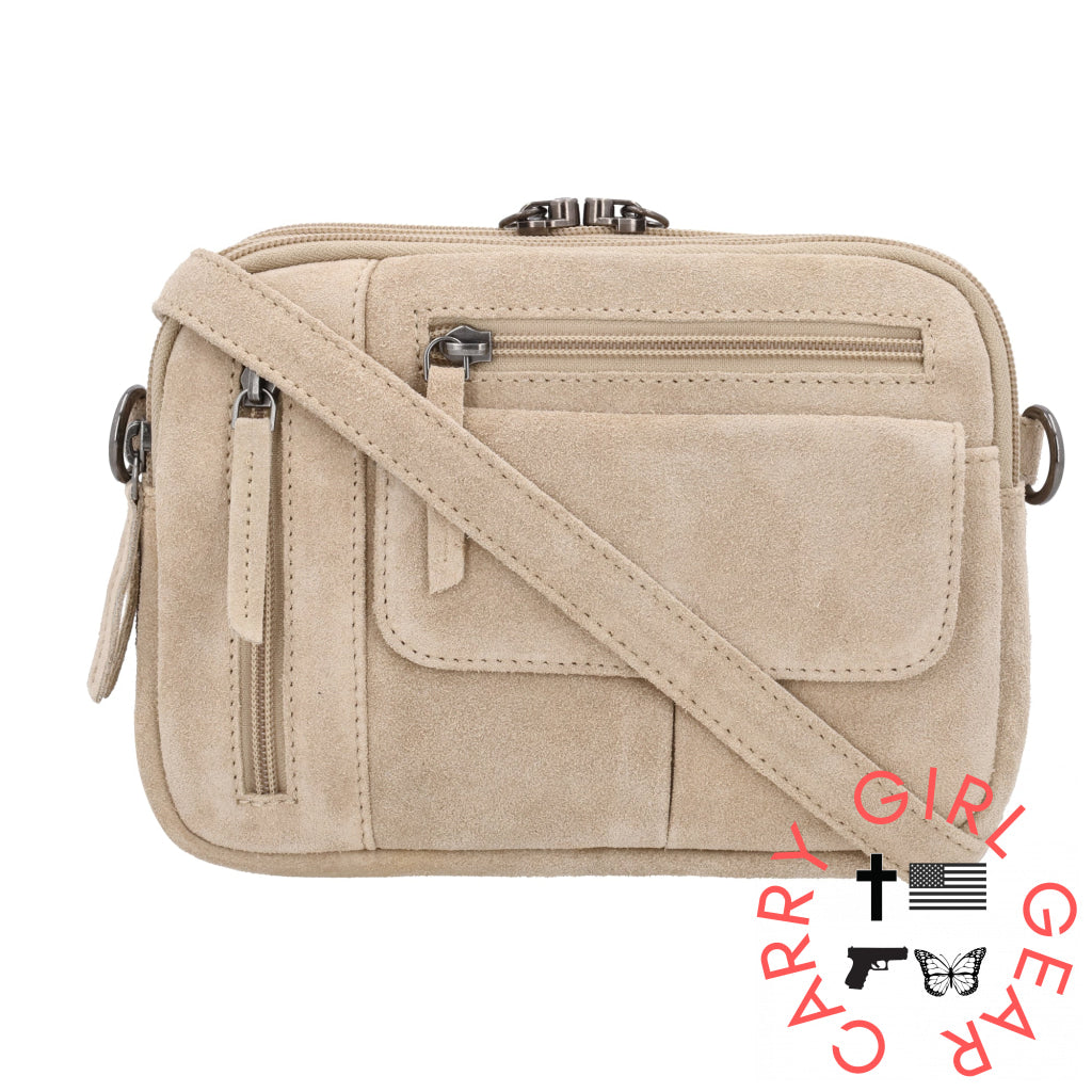 Concealed Carry Hadley Suede Crossbody By Lady Conceal Sand Bags