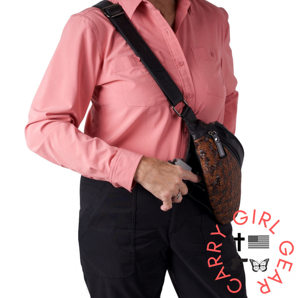 Concealed Carry Haisley Woven Magnetic Leather Sling by Lady Conceal