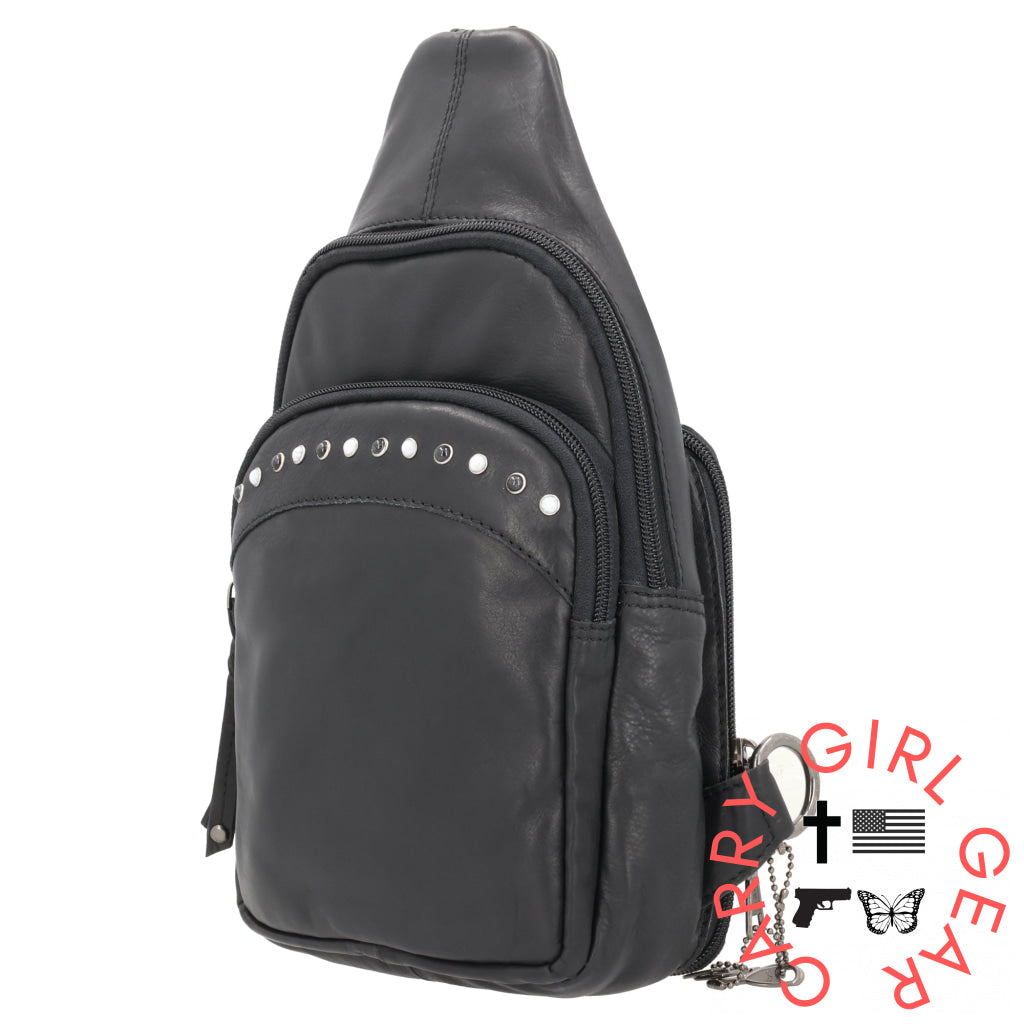 Concealed Carry Haven Sling Leather Backpack By Lady Conceal