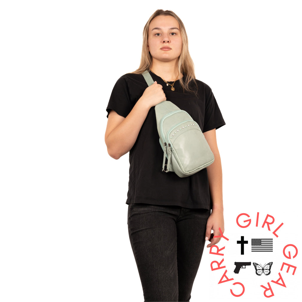 Concealed Carry Haven Sling Leather Backpack By Lady Conceal