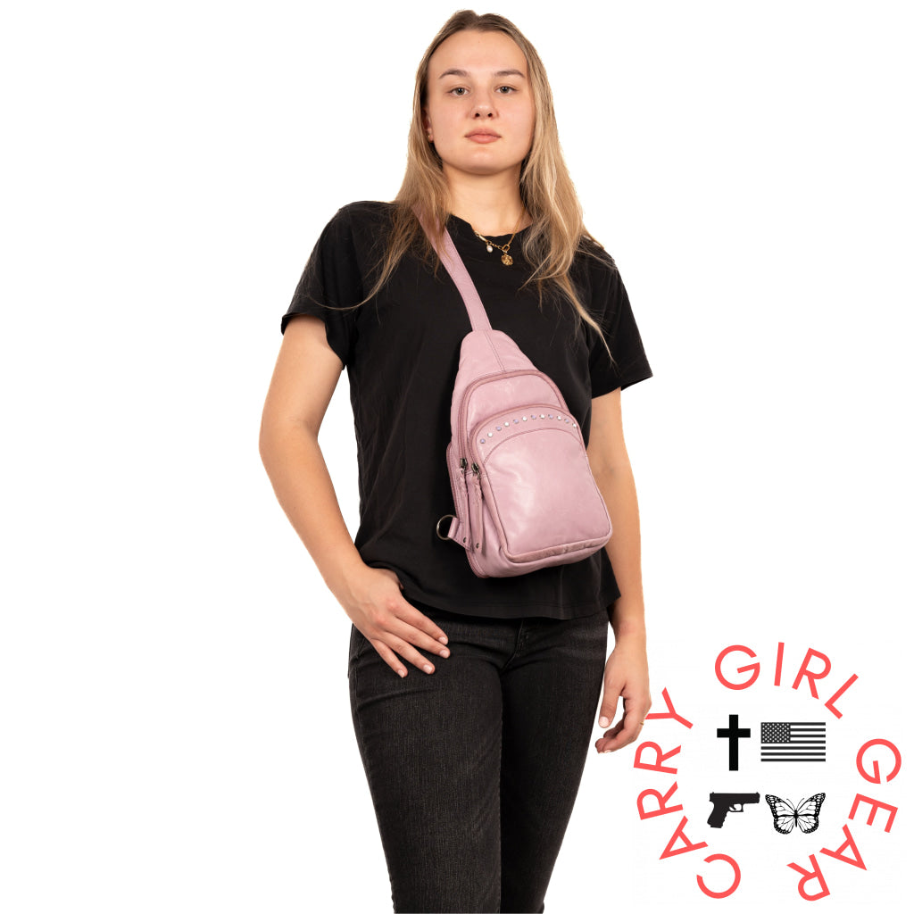 Concealed Carry Haven Sling Leather Backpack By Lady Conceal