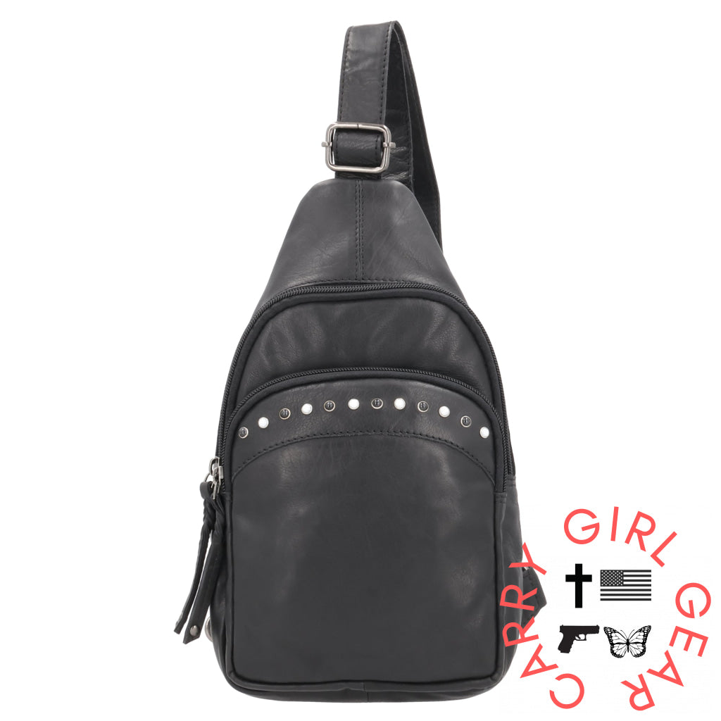 Concealed Carry Haven Sling Leather Backpack By Lady Conceal