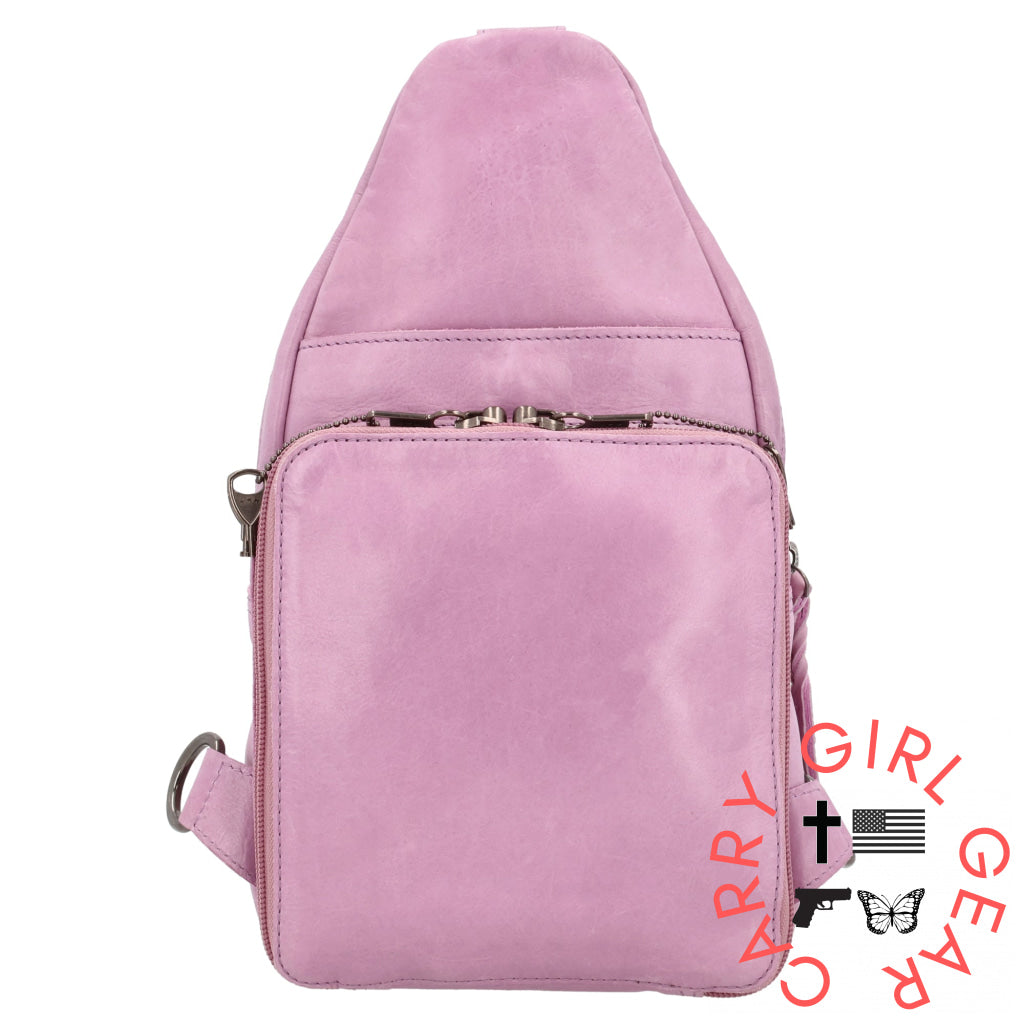 Concealed Carry Haven Sling Leather Backpack By Lady Conceal