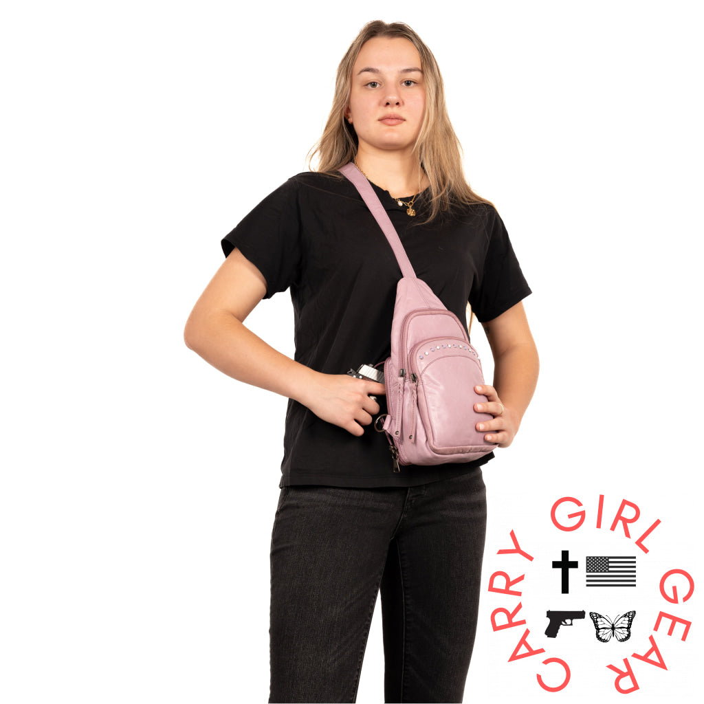 Concealed Carry Haven Sling Leather Backpack By Lady Conceal