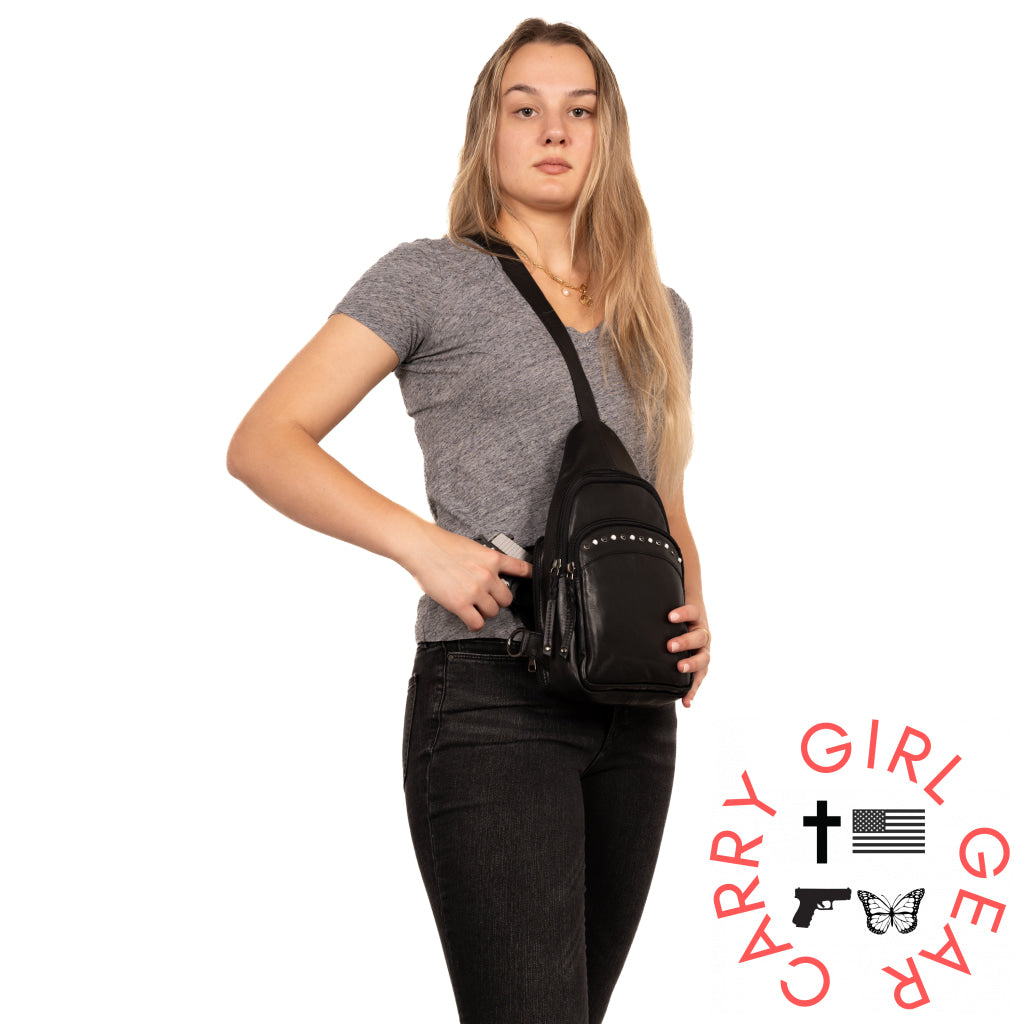 Concealed Carry Haven Sling Leather Backpack By Lady Conceal