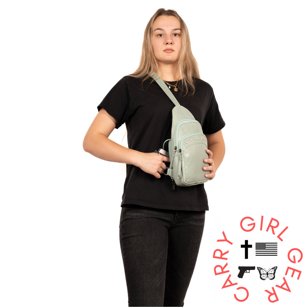 Concealed Carry Haven Sling Leather Backpack By Lady Conceal