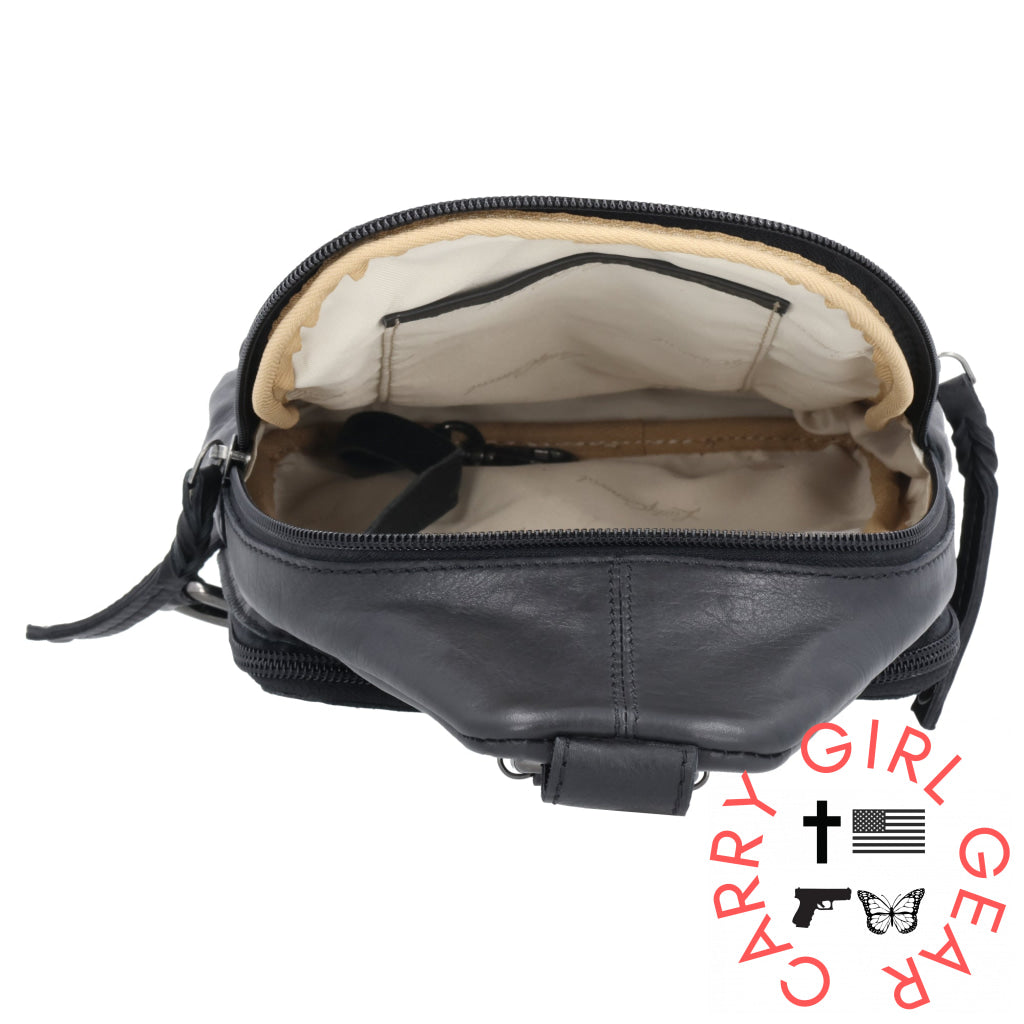 Concealed Carry Haven Sling Leather Backpack By Lady Conceal