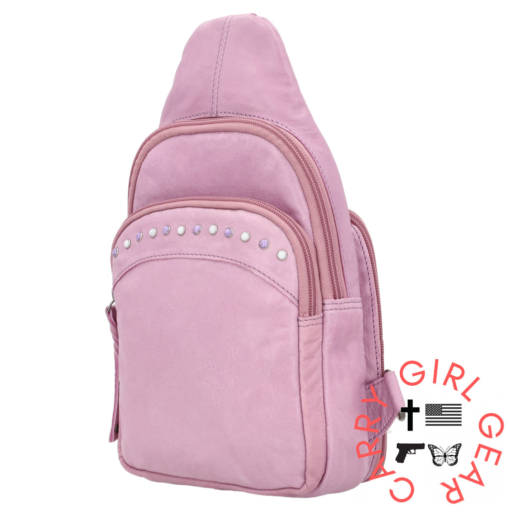 Concealed Carry Haven Sling Leather Backpack By Lady Conceal