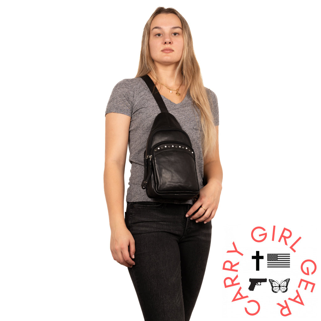 Concealed Carry Haven Sling Leather Backpack By Lady Conceal