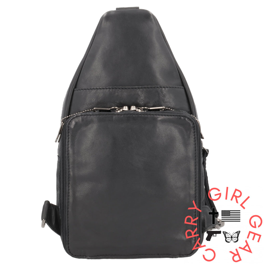 Concealed Carry Haven Sling Leather Backpack By Lady Conceal
