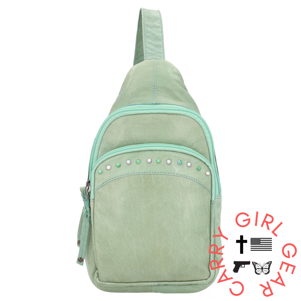 Concealed Carry Haven Sling Leather Backpack By Lady Conceal