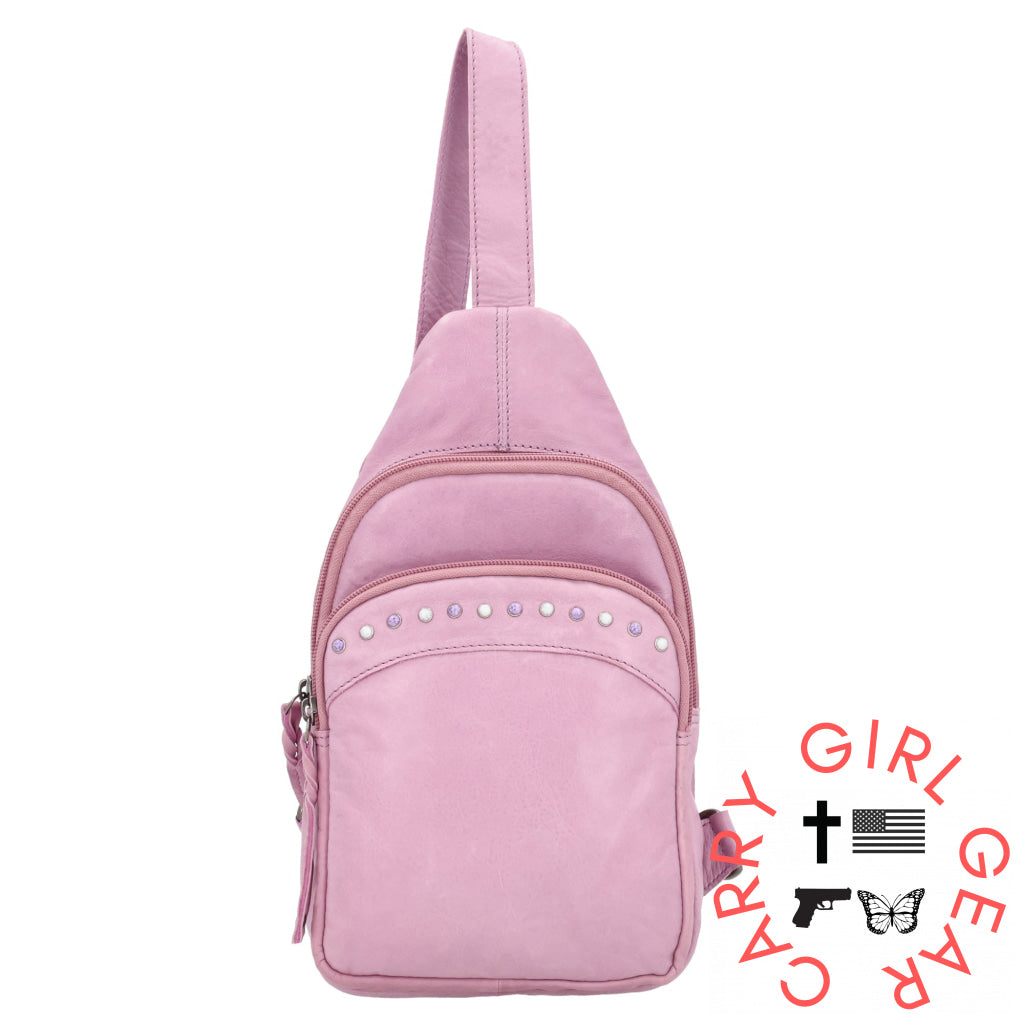 Concealed Carry Haven Sling Leather Backpack By Lady Conceal