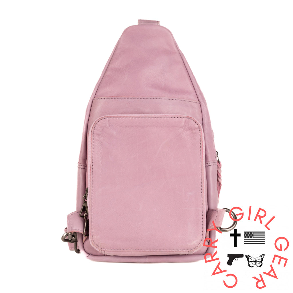 Concealed Carry Haven Sling Leather Backpack by Lady Conceal Mint