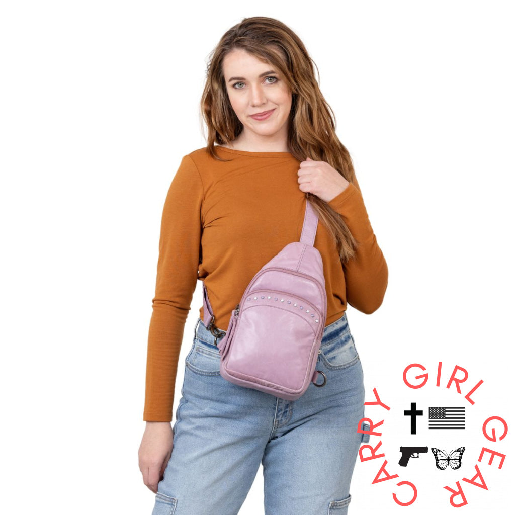 Concealed Carry Haven Sling Leather Backpack By Lady Conceal