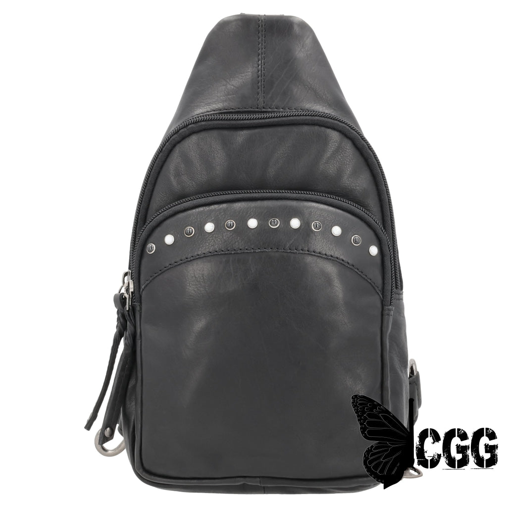 Concealed Carry Haven Sling Leather Backpack By Lady Conceal Black