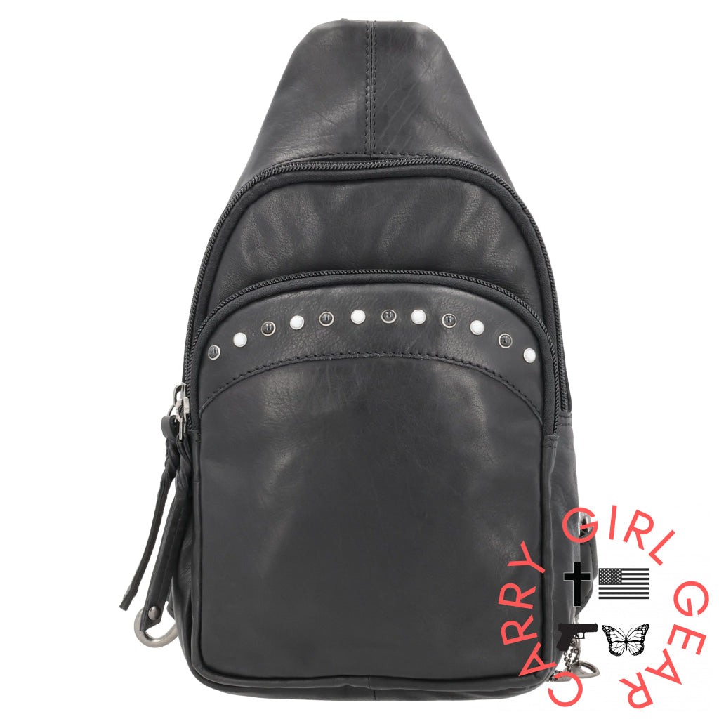 Concealed Carry Haven Sling Leather Backpack By Lady Conceal Black