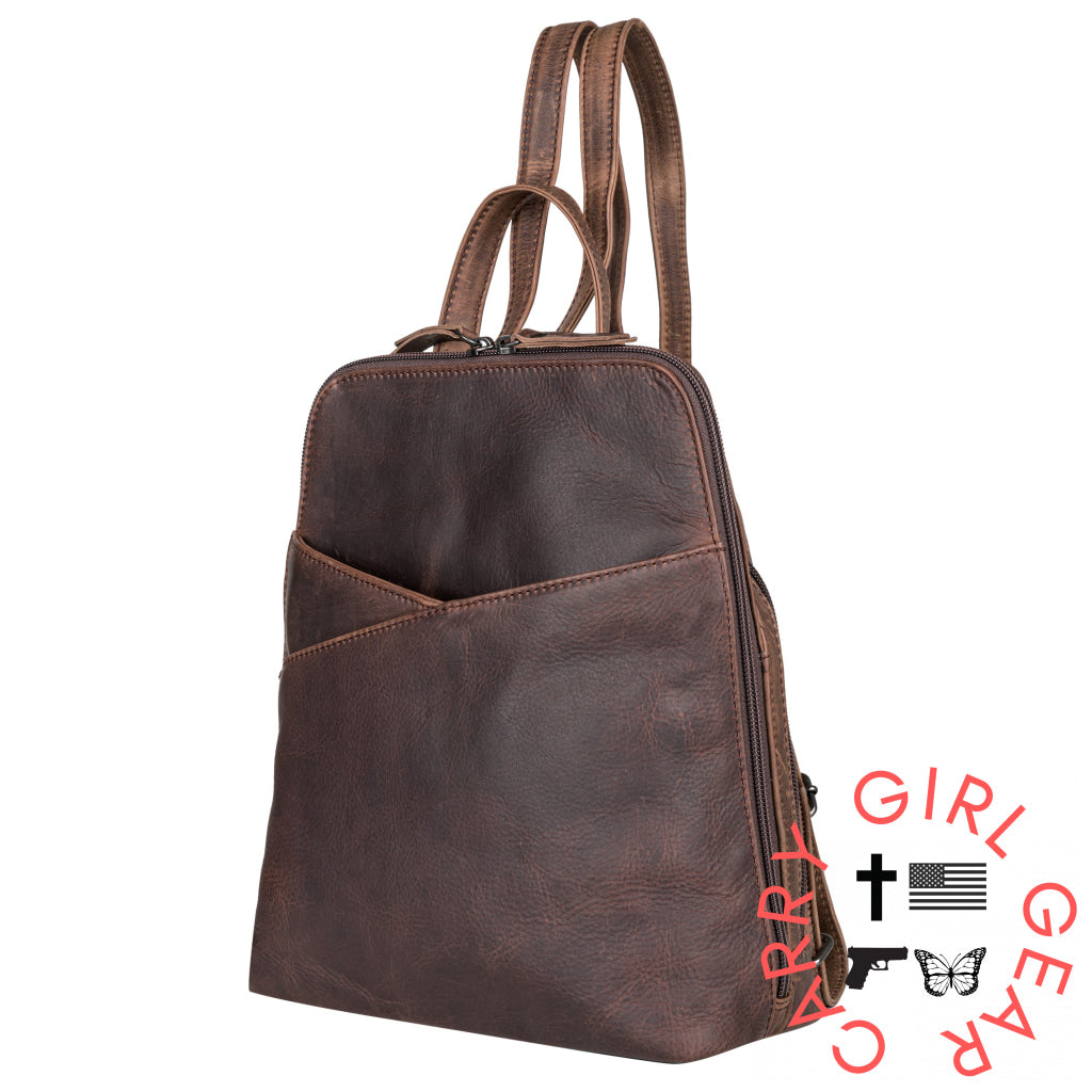 Concealed Carry Jayden Leather Backpack by Lady Conceal Dark Brown