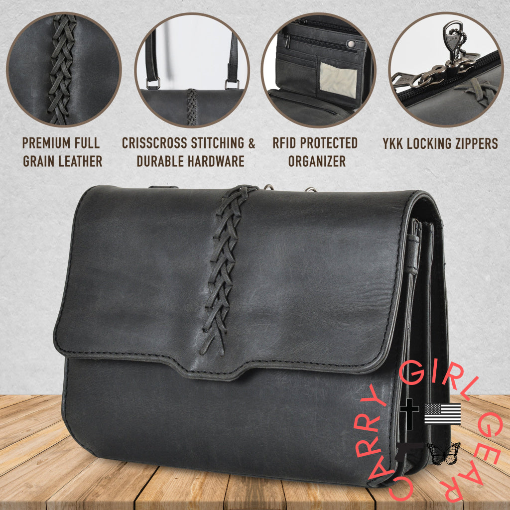 Concealed Carry Jolene Leather Crossbody Organizer By Lady Conceal Bags