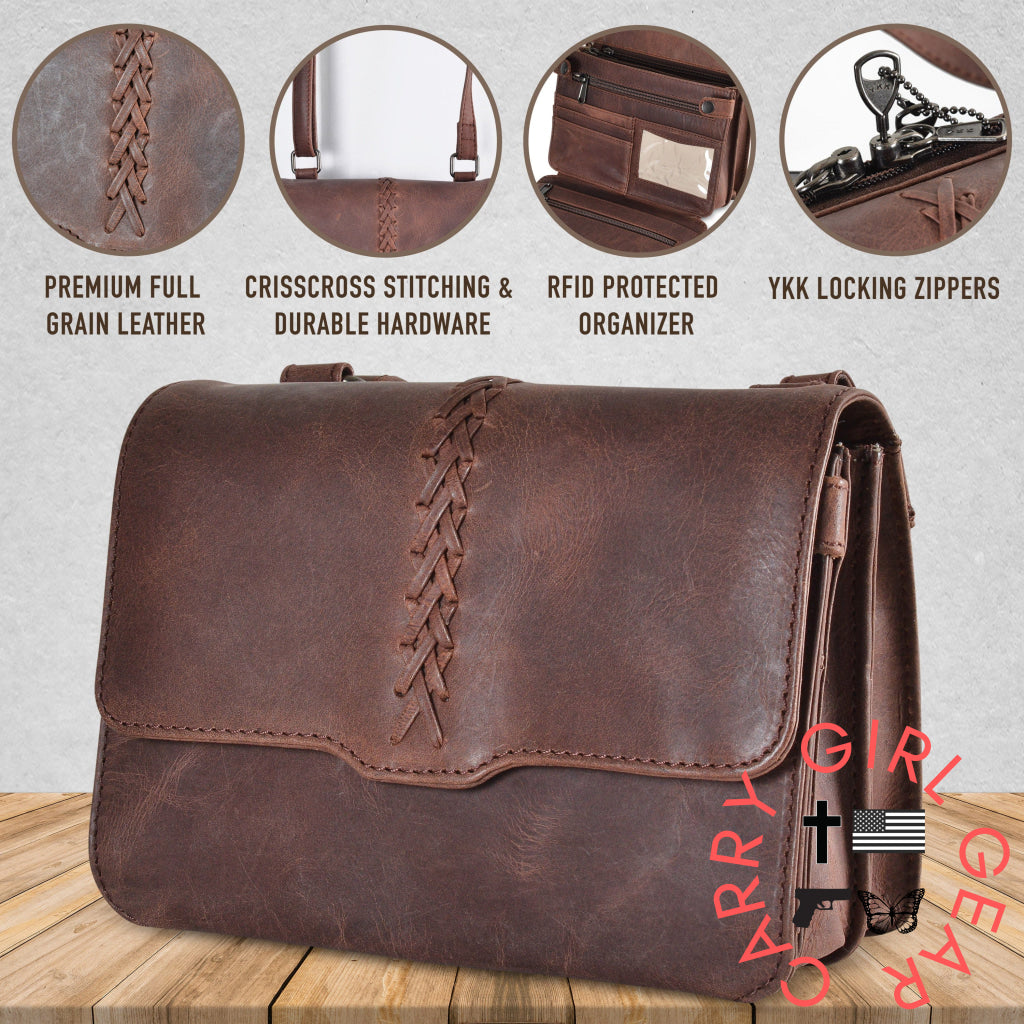 Concealed Carry Jolene Leather Crossbody Organizer By Lady Conceal Bags